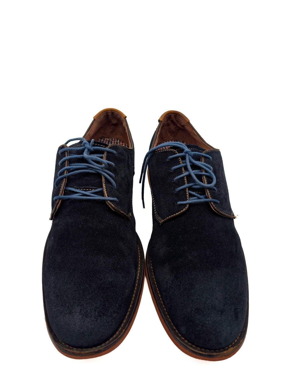 Johnston & Murphy Navy Suede Derby Shoes with Blue Laces